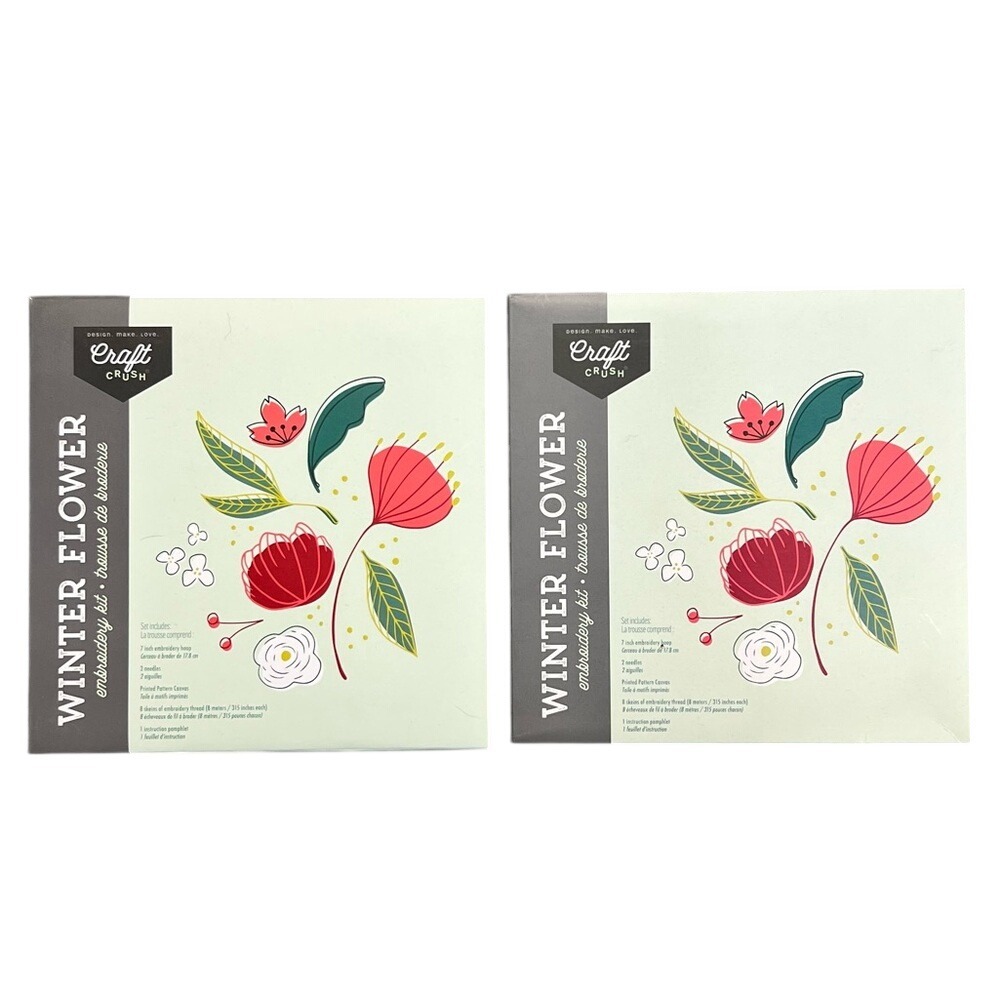 NEW Bundle of 2 Craft Crush Winter Flower‎ Embroidery Kit